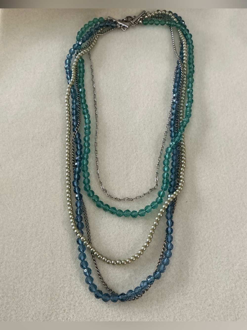 Multi-Strand Blue & Teal Beaded Women's Necklace, 24”
